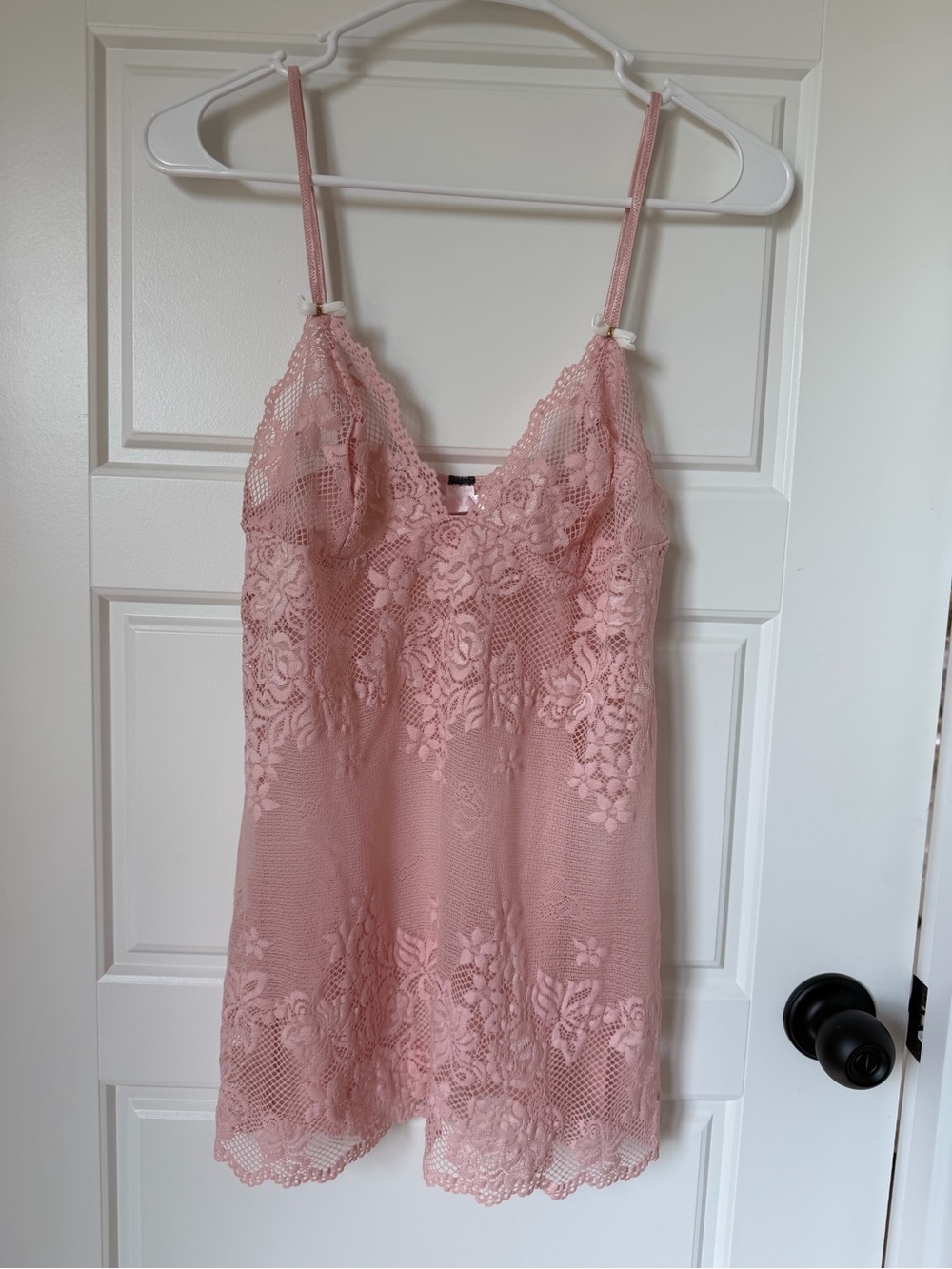 Vintage 2003 Victoria's Secret Pink Sheer Floral Lace Slip Dress Chemise M